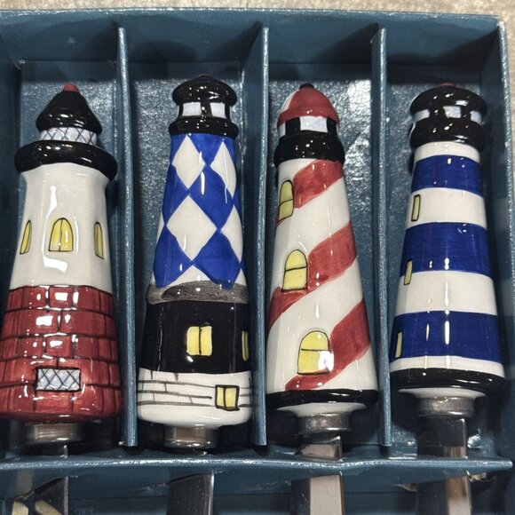 Gourmet Art Cheese - Butter Spreaders Set of 4 Stainless Steel Lighthouse Knives - Picture 2 of 6